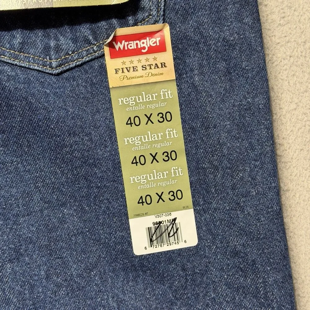 Wrangler Five Star Men’s 40x30 Jeans Blue Regular Fit Straight Leg Denim NWT
